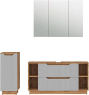 Set di mobili da bagno Lotta, Grigio, 119.2 cm, composto da mobile sottolavabo, specchiera e mobile medio
