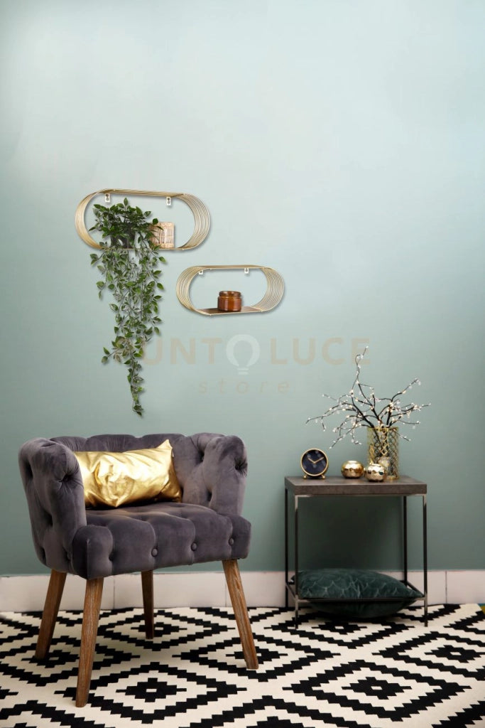 JOYCE SET DI 2 MENSOLE A MURO 43-38CM METALLO ORO