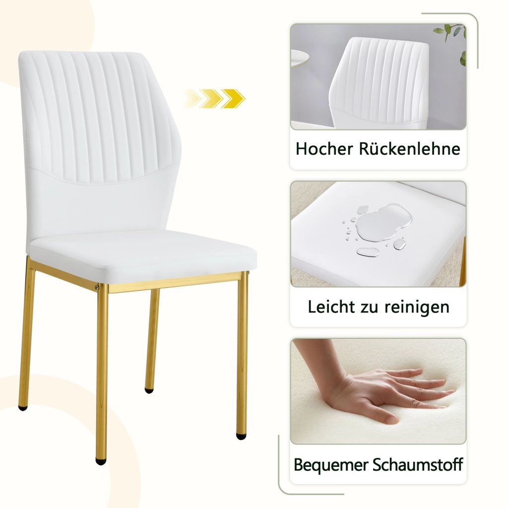Sedia da Pranzo Set da 4 con Schienale Ergonomico e Piedini Antiscivolo in PU e Metallo Bianco Oro 93 cm