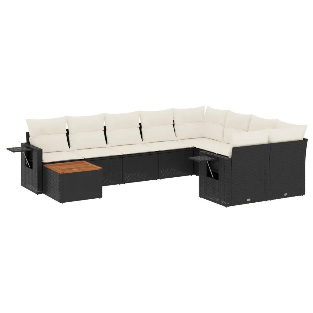 Set Divani da Giardino 10pz con Cuscini in Polyrattan Nero 3257057