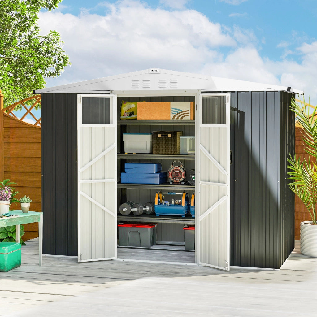 Capanno da Giardino Porta Attrezzi in Acciaio Zincato con 2 Porte, 246x117x180 cm, Grigio Scuro
