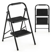Scaletta pieghevole a 2 gradini 47 x 39 x 71 cm con maniglia imbottita e superficie antiscivolo in metallo nero 20_0019594