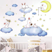 XXL muursticker per camera da bambino SWEET DREAMS (110x100 cm) con tema coniglio luna stelle nuvole buona notte per camera da bambina e bambino decorazione GROSSO