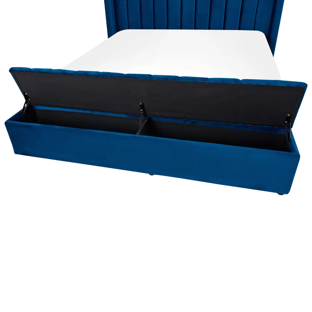 Letto matrimoniale ad acqua in velluto blu marino con cassapanca 160 x 200 cm moderno glam morbido materasso camera da letto