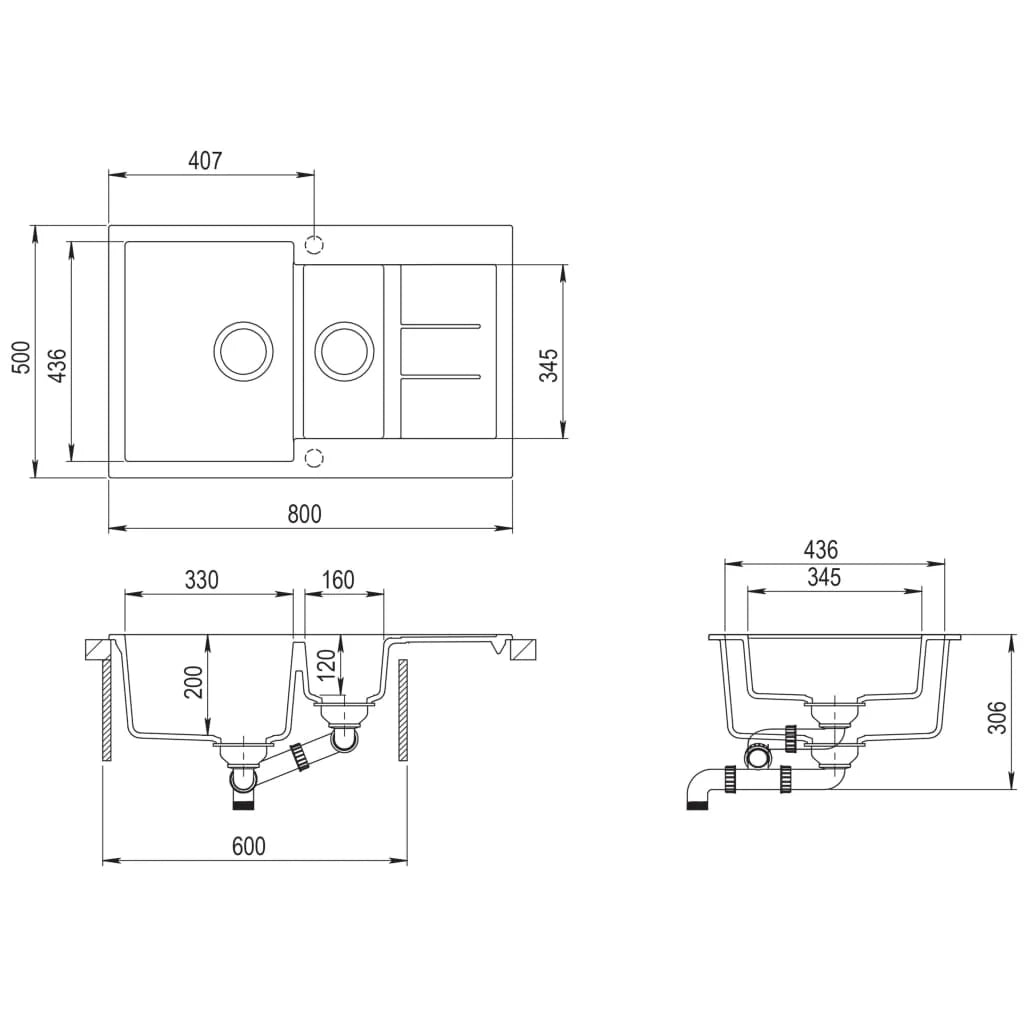 Lavabo cucina doppio lavello 80 x 50 cm granito bianco 02_0002344