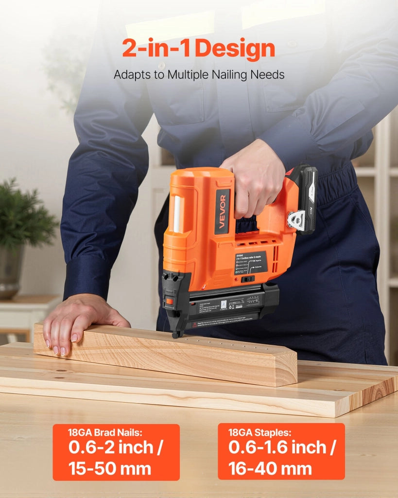 Chiodatrice Brad a Batteria 20V Calibro 18, Fissatrice 2 in 1 con Batteria 2.0Ah, Caricabatterie, 1000 Chiodi e Punti, per Lavorazione Legno e Fai da