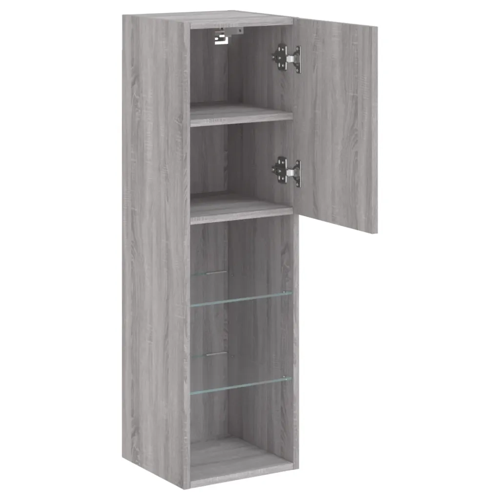 Mobile TV con Luci LED-Credenza per TV Grigio Sonoma 30,5x30x102 cm