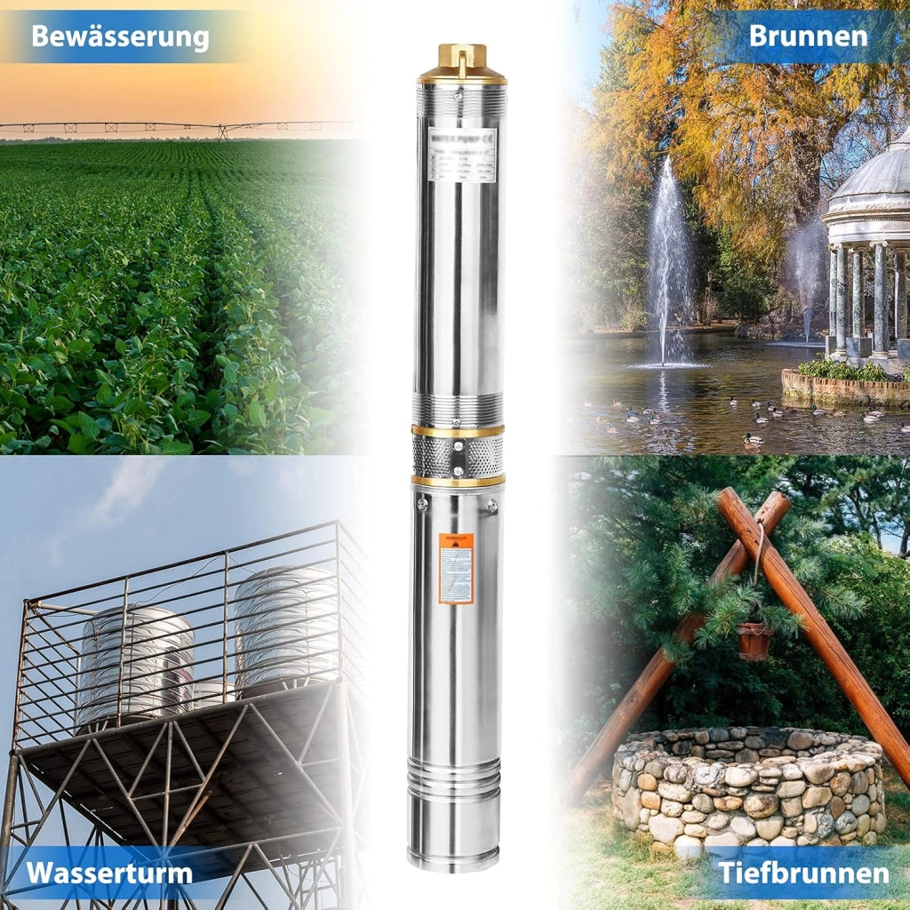Pompa per pozzi profondi, 230 V, diametro 92 mm, in acciaio inox con portata 1,1 KW, 4000 l/h, pompa a pressione sommersa per alloggiamento
