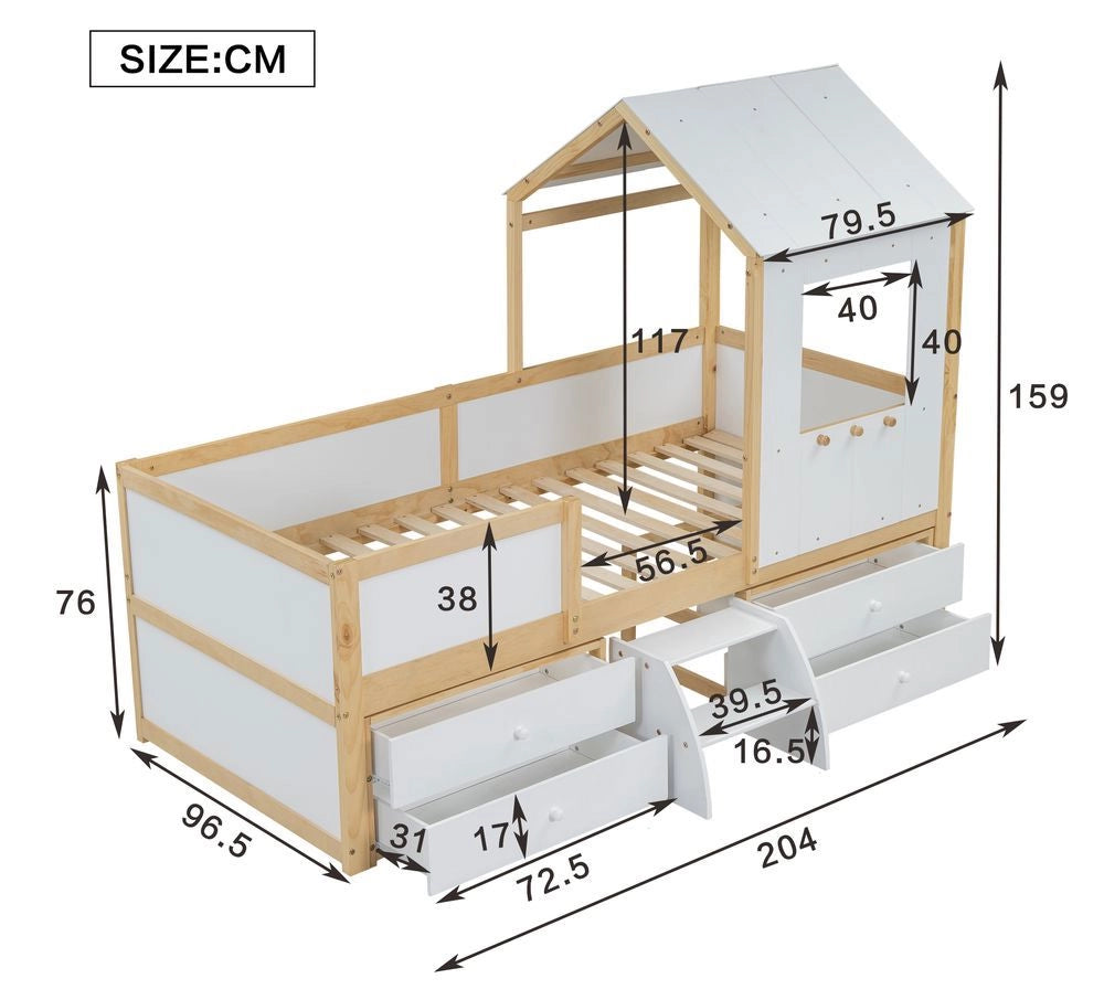 Letto mezzanino - Xylo - 90x200 cm 4 cassetti bianco