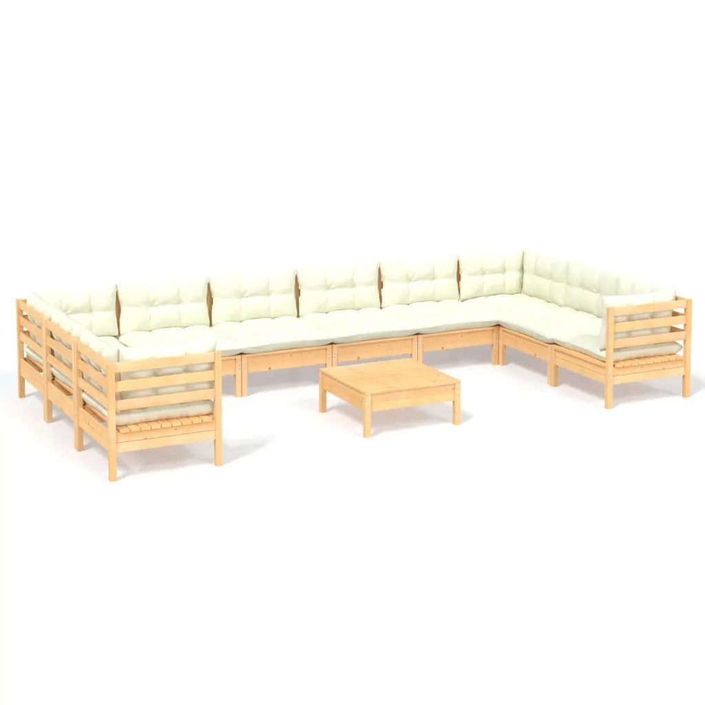 Set Divani da Giardino 11 pz con Cuscini Crema Massello di Pino 3097337