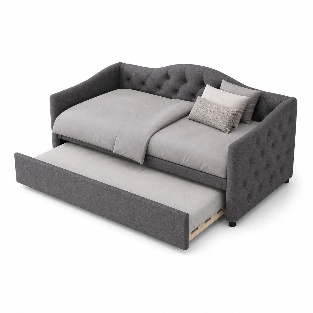 Letto estraibile singolo 90×200 cm con letto estraibile; senza materasso; lino e MDF; grigio; per camera da letto