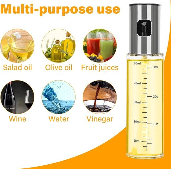 Spruzzatore di olio per frittura, 2 pezzi, 100 ml, flacone spray con setole e cucchiaio, flacone spray per aceto per cucina, griglia, insalata, accessori da cucina, in vetro