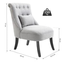 Poltrona per Salotto Imbottita con Cuscino e Piedini Antiscivolo, Poltrona D'Arredo in Tessuto Effetto Lino e Legno, 52.5x69x77 cm, Grigio