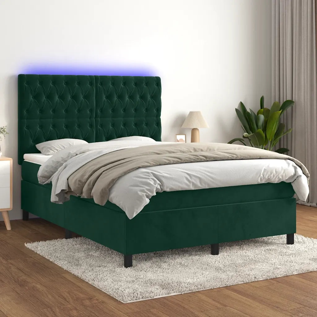 Letto a Molle con Materasso e LED Verde Scuro 140x200cm Vellutocod mxl 99092