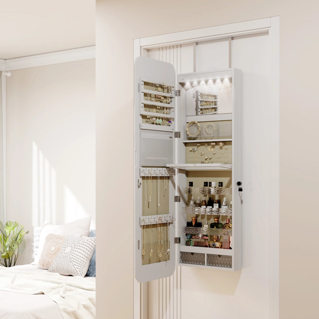 Specchio con cassetti e luce LED ¨C zephmum ¨C Bianco 60x40x cm
