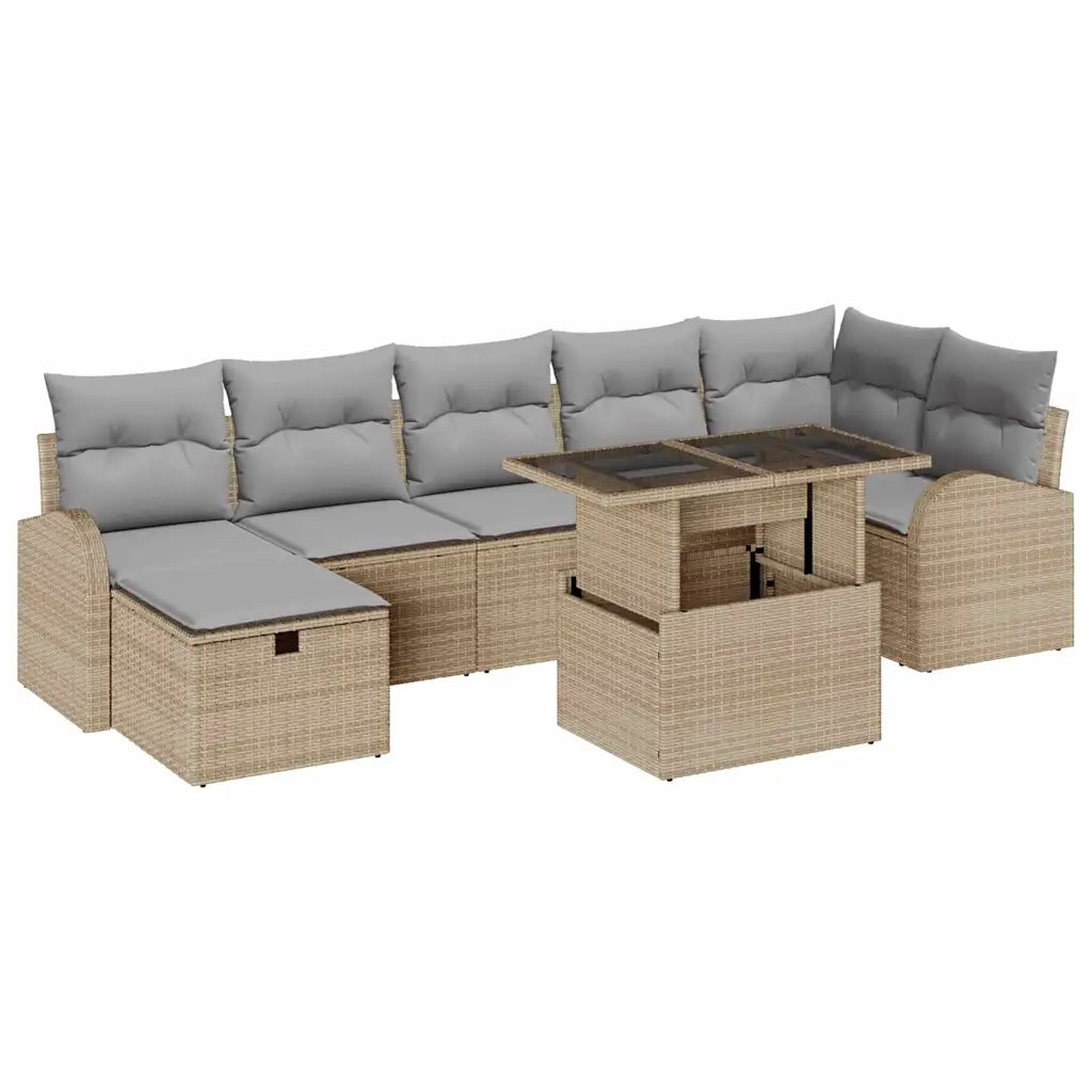 Set Divano da Giardino con cuscino 8 pcs Beige Poly Rattan