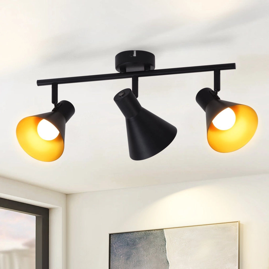 ZMH Faretto da soffitto neri retrò 3 luci E14 rotativi 350° metallo industriale per cucina soggiorno camera ufficio
