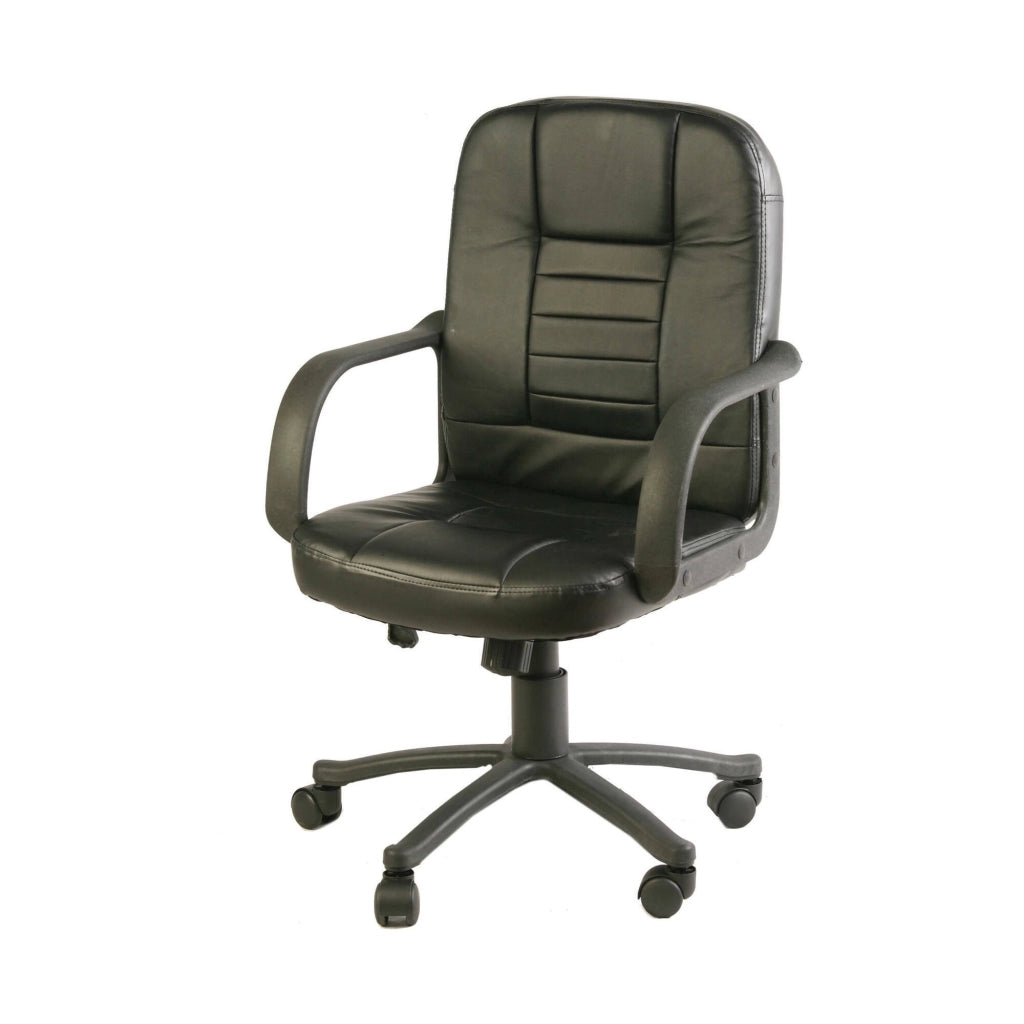 Sedia da ufficio Ogni, Poltrona direzionale con braccioli, Sedia ergonomica da ufficio, Nero, 56x59h88/99 cm