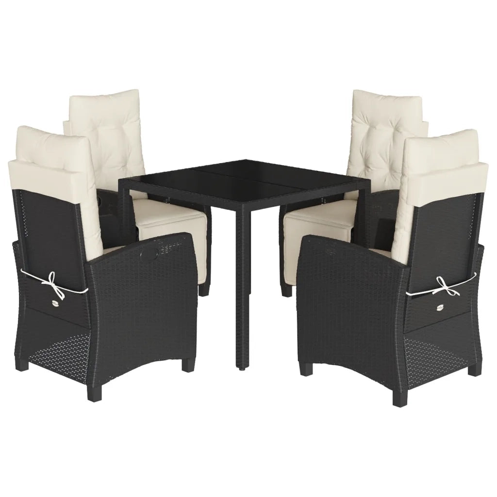 Set da Pranzo da Giardino 5 pz Nero con Cuscini in Polyrattan 3212883