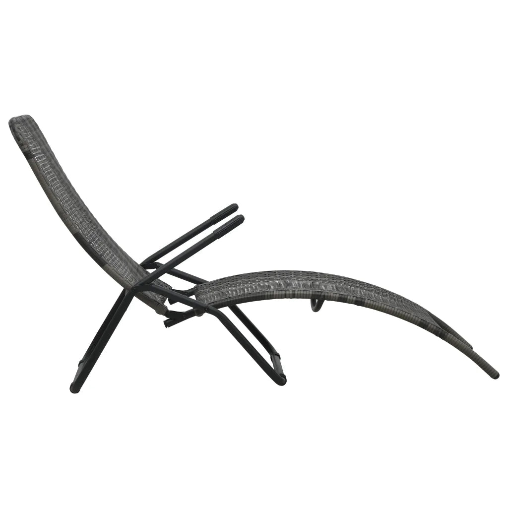 Lettino Prendisole | Sdraio da giardino | Lettino da sole Pieghevole in Polyrattan Grigio