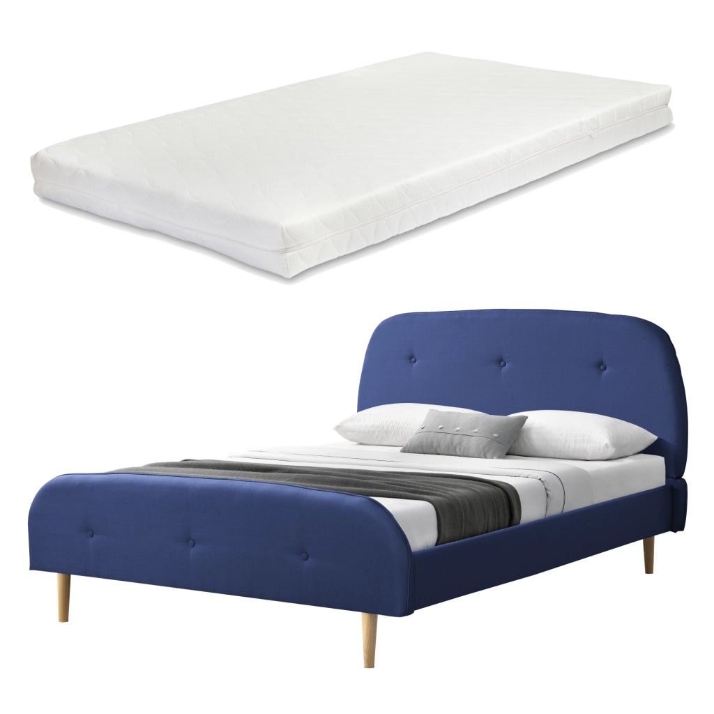 Letto Imbottito con Materasso 160 x 200 cm Testiera Alta e Pediera Trapuntate Letto Matrimoniale con Rivestimento in