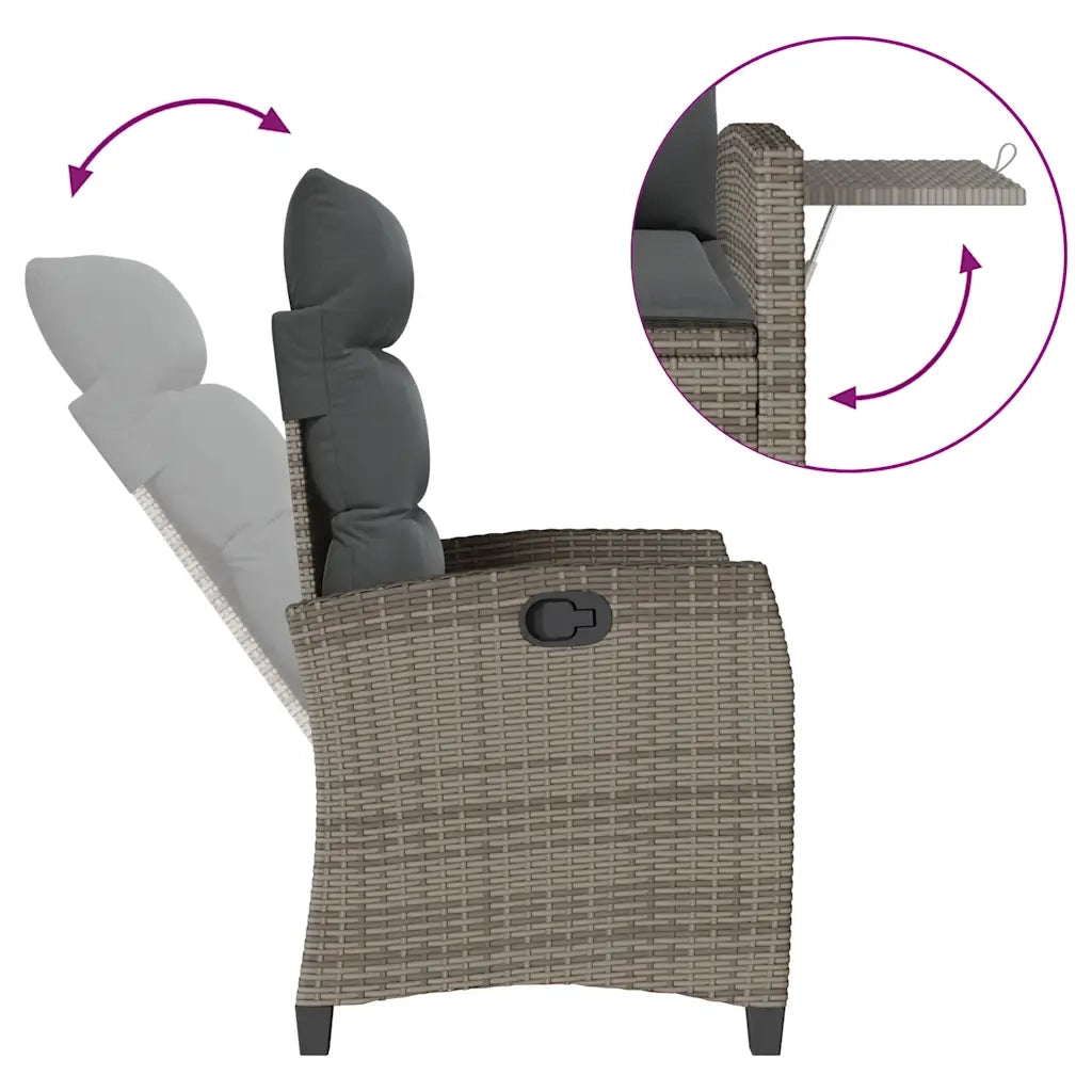 Sedia Reclinabile da Giardino con Tavolino Grigio Polyrattan 4108271