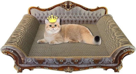 Krappa per Gatti in Cartone, Krappa per Gatti con Erba per Gatti, 2-in-1 Krappa per Gatti per Protezione della Cattedra, Dimensioni 55 x 32 cm, Grigio