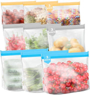 Sacchetti congelatori in silicone, 9 pezzi Sacchetti congelatori in silicone riciclabili con fondo verticale, sacchetti a sándwich per cucina per panifici, latticini, snack, carne, uova