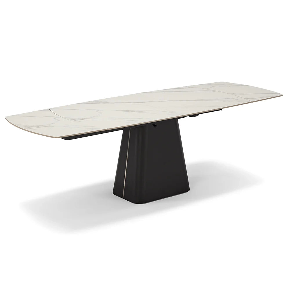 Tavolo da pranzo ellittico allungabile 160X90 Marmo di Carrara modello ATLANTIDE, fino a 240 cm con meccanismo estensibile semi-automatico , design moderno ideale per sala da pranzo, cucina e soggiorno, top in grès ceramico