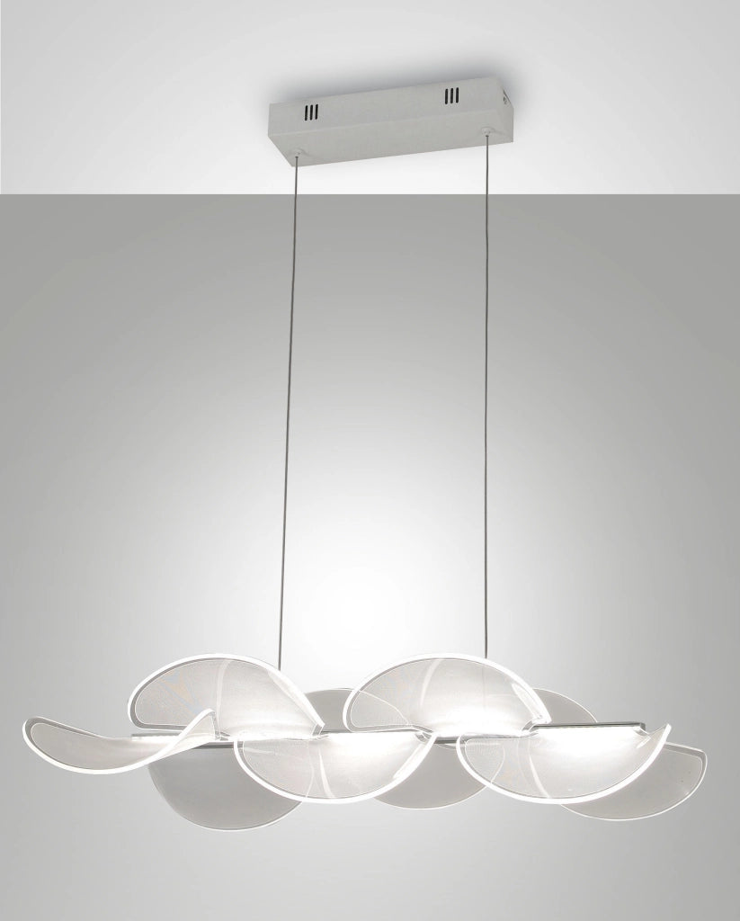 Sylvie Lampada a Sospensione LED 30W Bianco in Metallo e Metacrilato, Design Moderno, 4000 Lumen, Luce Calda 3000K, Dimmerabile a Taglio di Fase