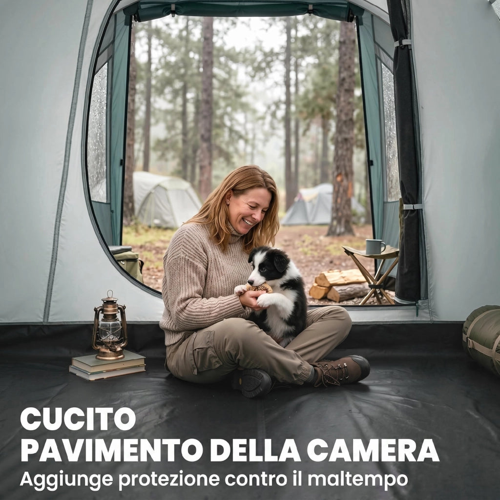 Tenda da Campeggio Tunnel 3 Posti ¨C Xylo ¨C Impermeabile 460x260x190 cm Verde con Borsa