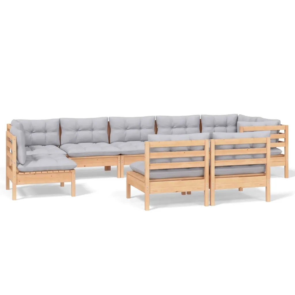 Set Divani da Giardino 9 pz con Cuscini Grigi Massello di Pino cod mxl 39237