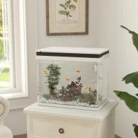 Acquario in Vetro da 41 Litri con Sistema di Filtraggio, Luci LED, Pompa dell'Acqua, per Diverse Specie di Pesci, Bianco
