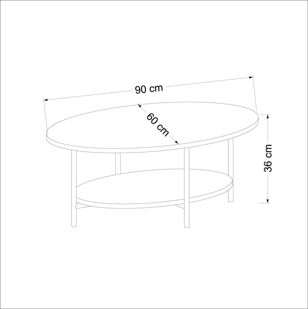 Subiaco, Tavolino da Salotto Forma Ovale, 60x90x36h cm Bianco Quercia