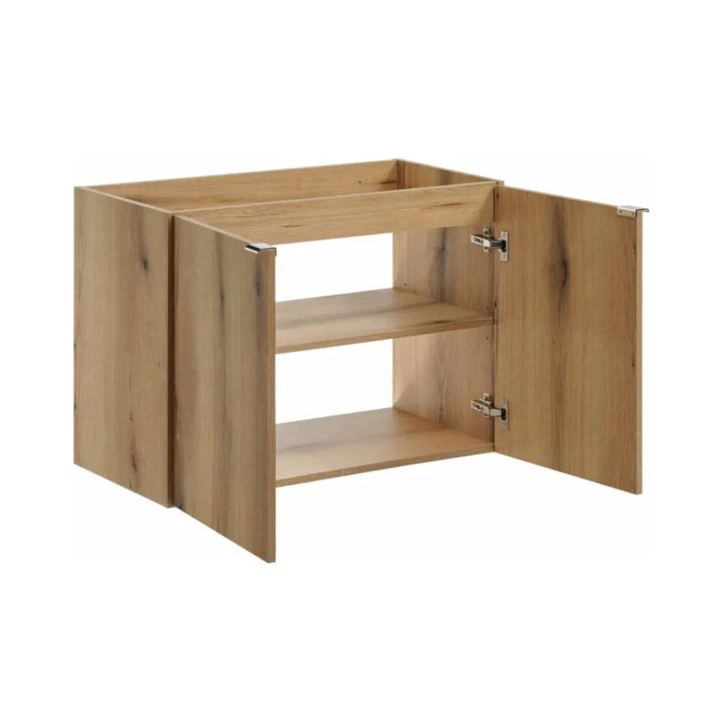 Set bagno sospeso VANO effetto rovere e nero 80cm: mobile sottolavabo con armadietti + piano per lavabo