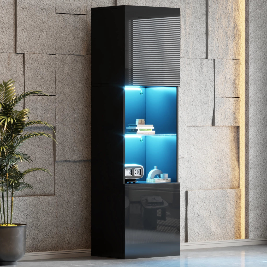 Vetrina alta nera lucida con LED Bluetooth 45x35x160 cm