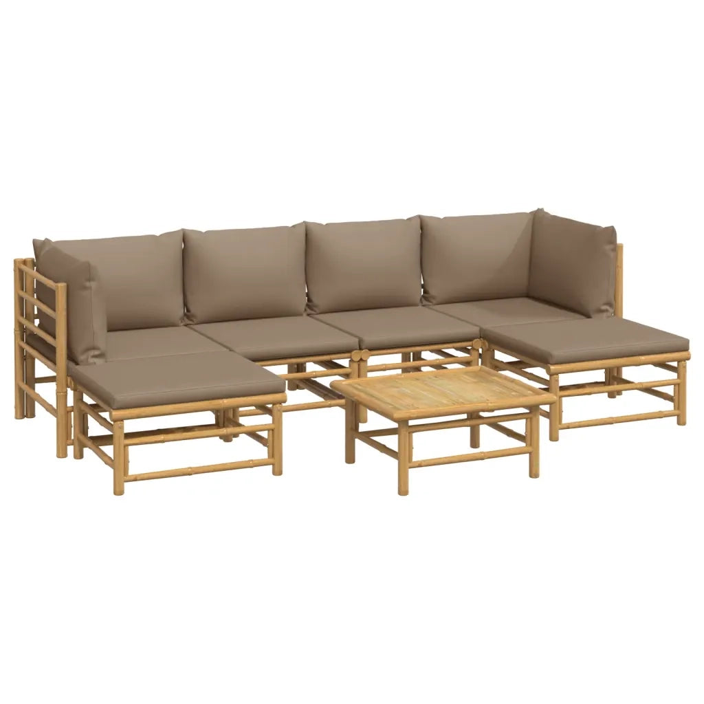 Set Salotto da Giardino 7pz con Cuscini Tortora Bambù 3155133