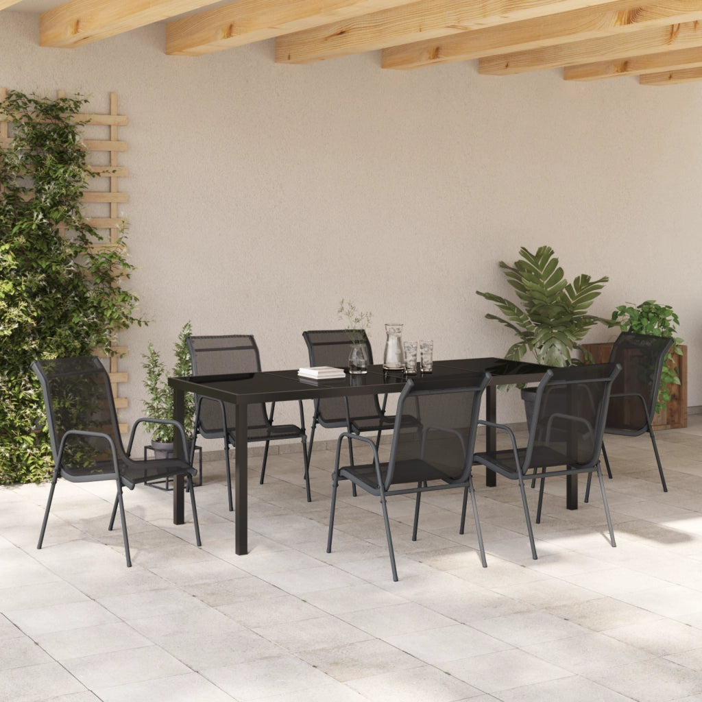 Set da Pranzo da Giardino 7 Pezzi Nero Textilene e Acciaio
