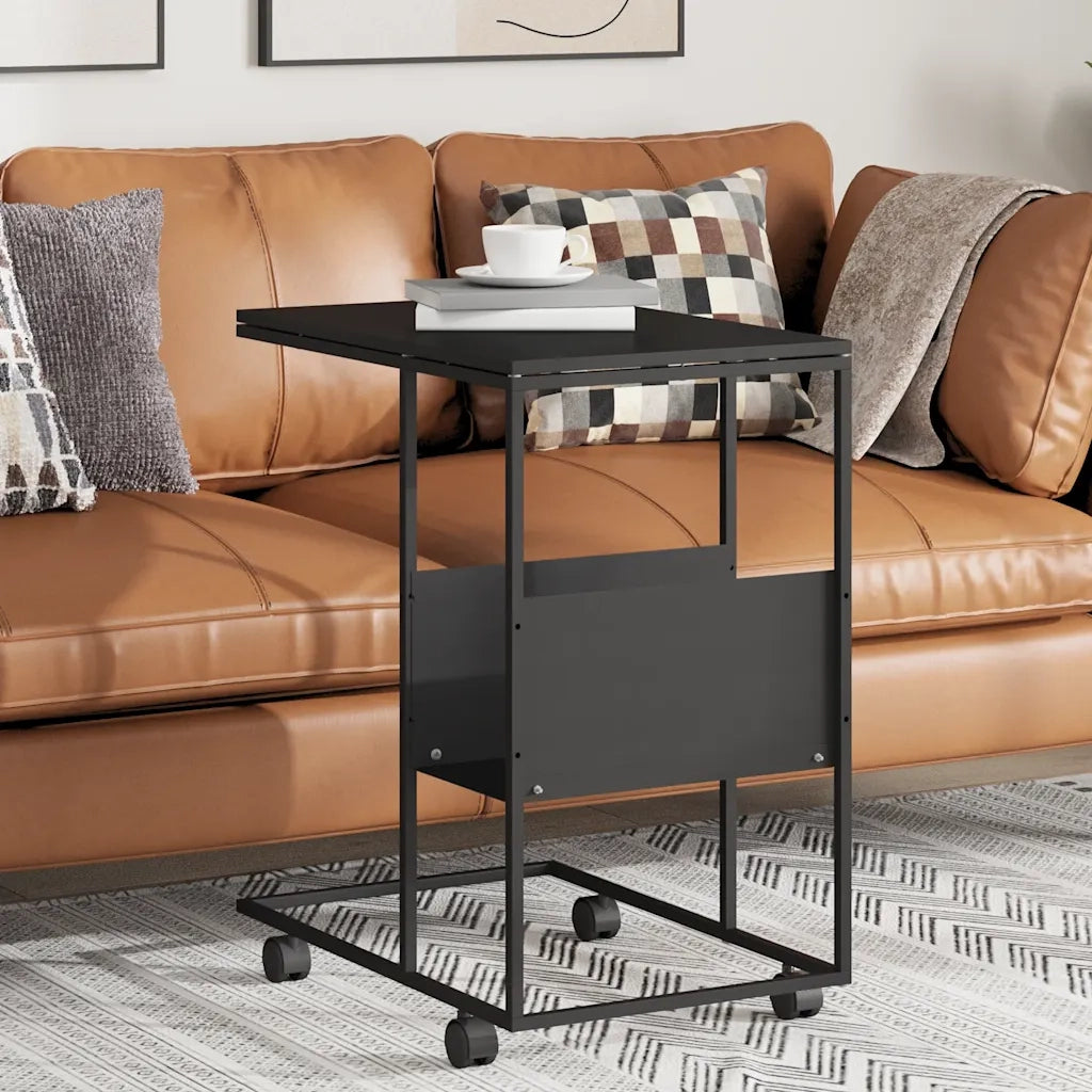 Tavolino con Ruote Nero 55x36x63,5 cm in Legno Multistrato cod mxl 63029