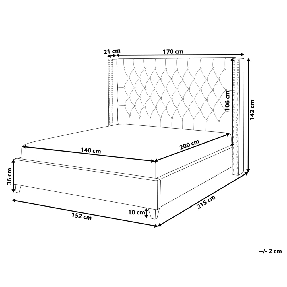 Letto matrimoniale a doghe velluto bianco sporco imbottito trapuntato poggiatesta 140 x 200 cm stile glamour elegante
