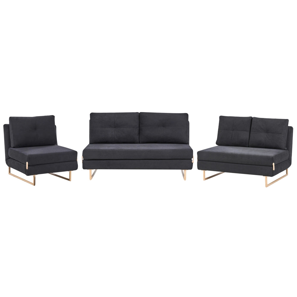 Set da salotto in tessuto nero 3 posti 2 posti e 1 posto a sedere per 6 persone Funzione letto pieghevole