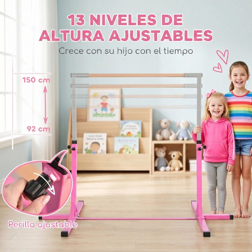 Barre per ginnastica bambini regolabile 92-150 cm ¨C zephmum ¨C rosa 194x121x150 cm