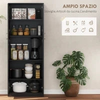 Mobile Contenitore Minimal con 2 Armadietti e Mensole Regolabili, in Legno Nero, 59x31x155 cm