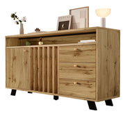 Credenza con 2 Ante; 3 Cassetti e 1 Vano aperto; per Soggiorno e Ingresso; in Legno; 120 × 40 × 85 cm; Rovere scuro