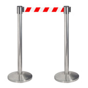 2 Colonnine Tendinastro 3 metri in Acciaio Inox Spazzolato Ø36x101 cm Nastro Bianco/Rosso
