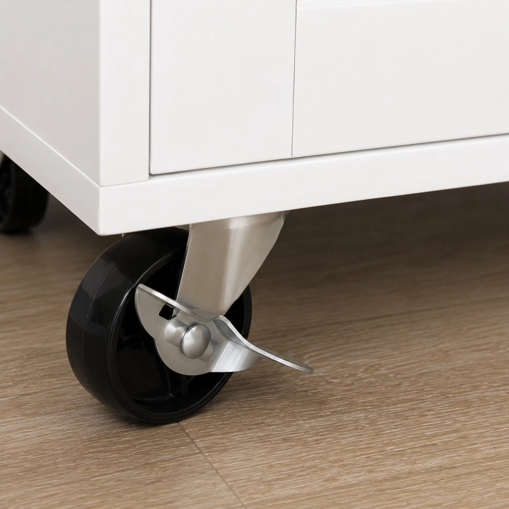 Carrello da cucina 109x40x89 cm con piano di lavoro; porta-spezie e portasciugamani in MDF bianco