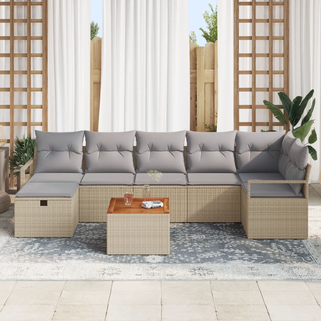 Set da Giardino  a 8 Pezzi con Cuscini in Rattan Polimerico Beige