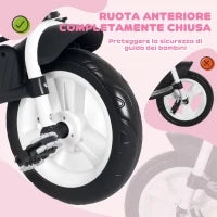 Triciclo per Bambini 1-5 Anni con Maniglione e Tettuccio Regolabile, 102x49x102 cm, Bianco e Rosa