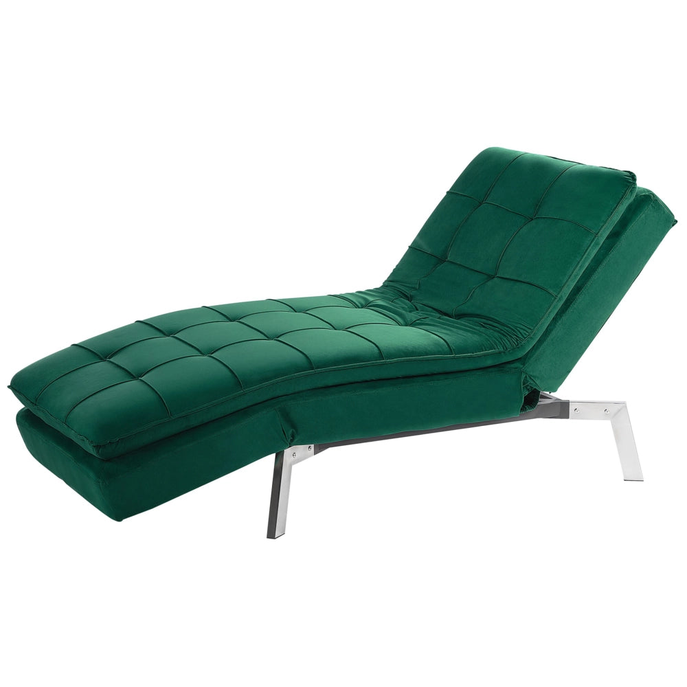 Chaise longue Velluto Verde Smeraldo capitonné Schienale e Gambe Regolabili Modern Glam