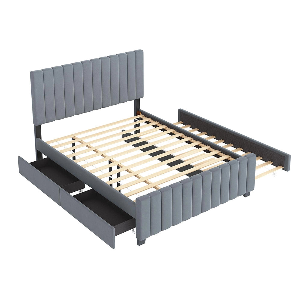Letto 140x190cm?- Xylo - gigogne 2 cassetti velluto grigio